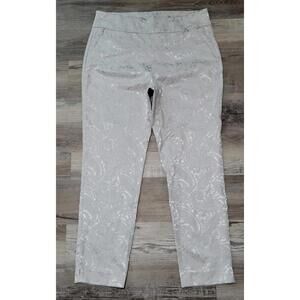Soft Surroundings Pants Large Silver Paisley Holiday Tapered Flat Front